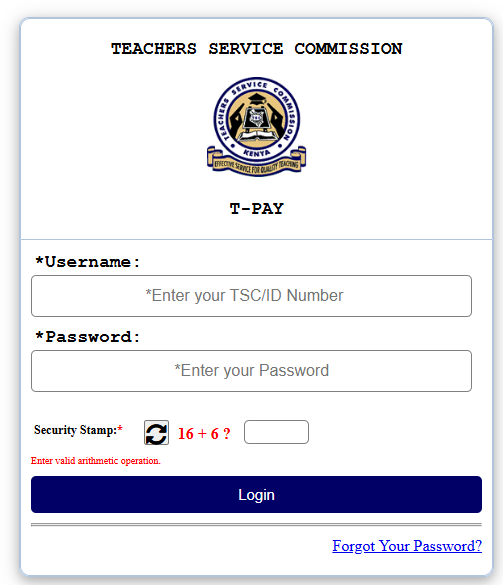 TSC payslip home page