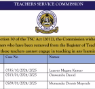 Latest List of teachers deregistered by TSC in November 2025