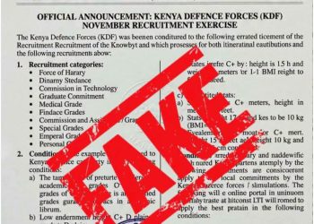 KDF Recruitment Alert: Kenya Defence Forces Warns Public Against Fake Job Adverts